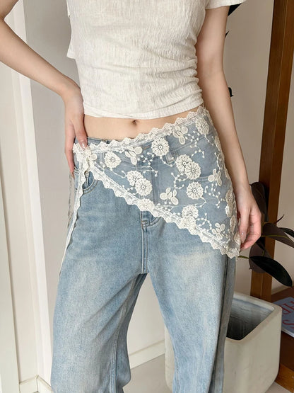 French Lace Up Short Fart Curtain Skirt Spring Layered Skirt INS Women Wrap Skirt Bandage Dress Apron Curtain Expansion Skirt