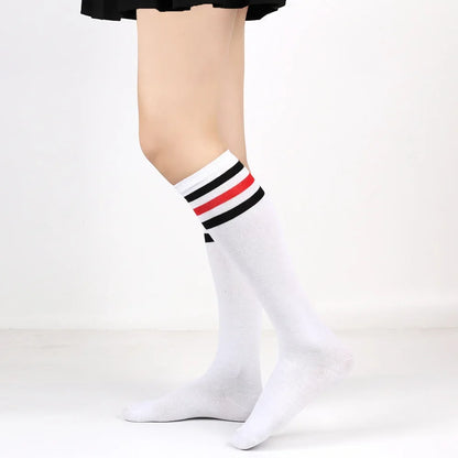 Middle Tube Sock Women Striped Knee High Ladies Japanese Harajuku College Style Cotton Summer Calf Sock Black White Female Gift