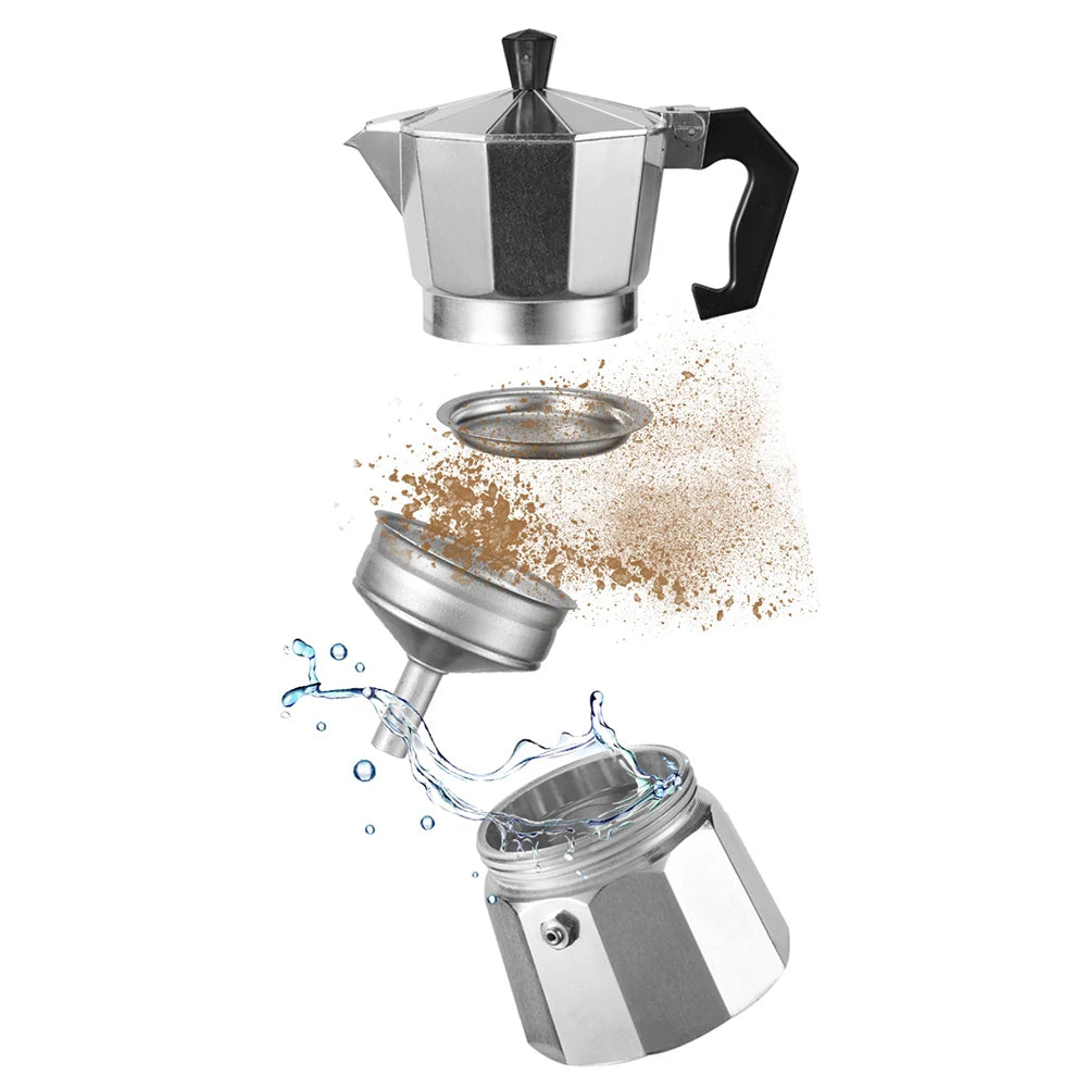 Octagonal Moka Pot Aluminum/Stainless Steel Stovetop Espressos Maker Multi-Purpose Coffee Pots for Outdoor Home Kitchen Office