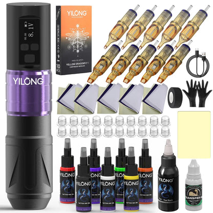 From US Tattoo Kit  YILONG Tattoo Pen Kit For Permanent Makeup Tattoo Machine Kit Wireless Tattoo Power Supply Tattoo Gun Kit