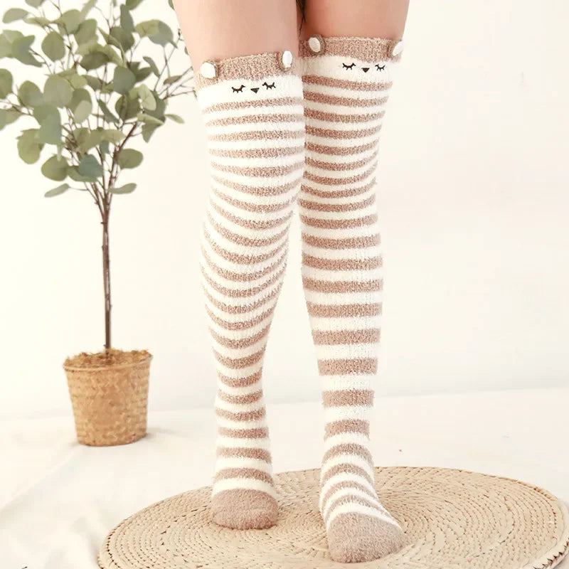 Snug Fleece Over Knee Socks Plush Cozy Winter Fall Sweet Long Female Hosiery Soft Fuzzy Leg Covers Floor Wear2024 New Bulk Deal