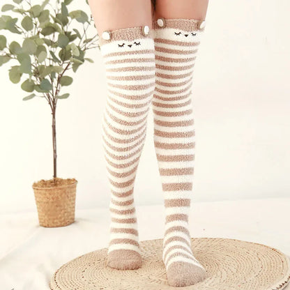 Snug Fleece Over Knee Socks Plush Cozy Winter Fall Sweet Long Female Hosiery Soft Fuzzy Leg Covers Floor Wear2024 New Bulk Deal