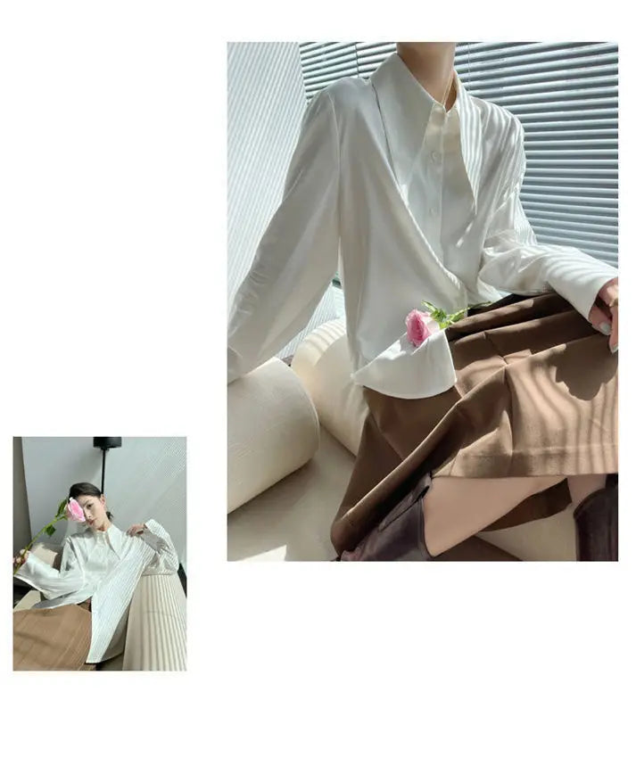 Spring Autumn New Elegant Long Sleeve Loose Shirt Tops Solid Color All-match Fashion Blouse Temperament Korean Women Clothing