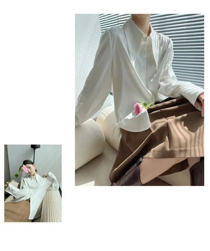 Spring Autumn New Elegant Long Sleeve Loose Shirt Tops Solid Color All-match Fashion Blouse Temperament Korean Women Clothing