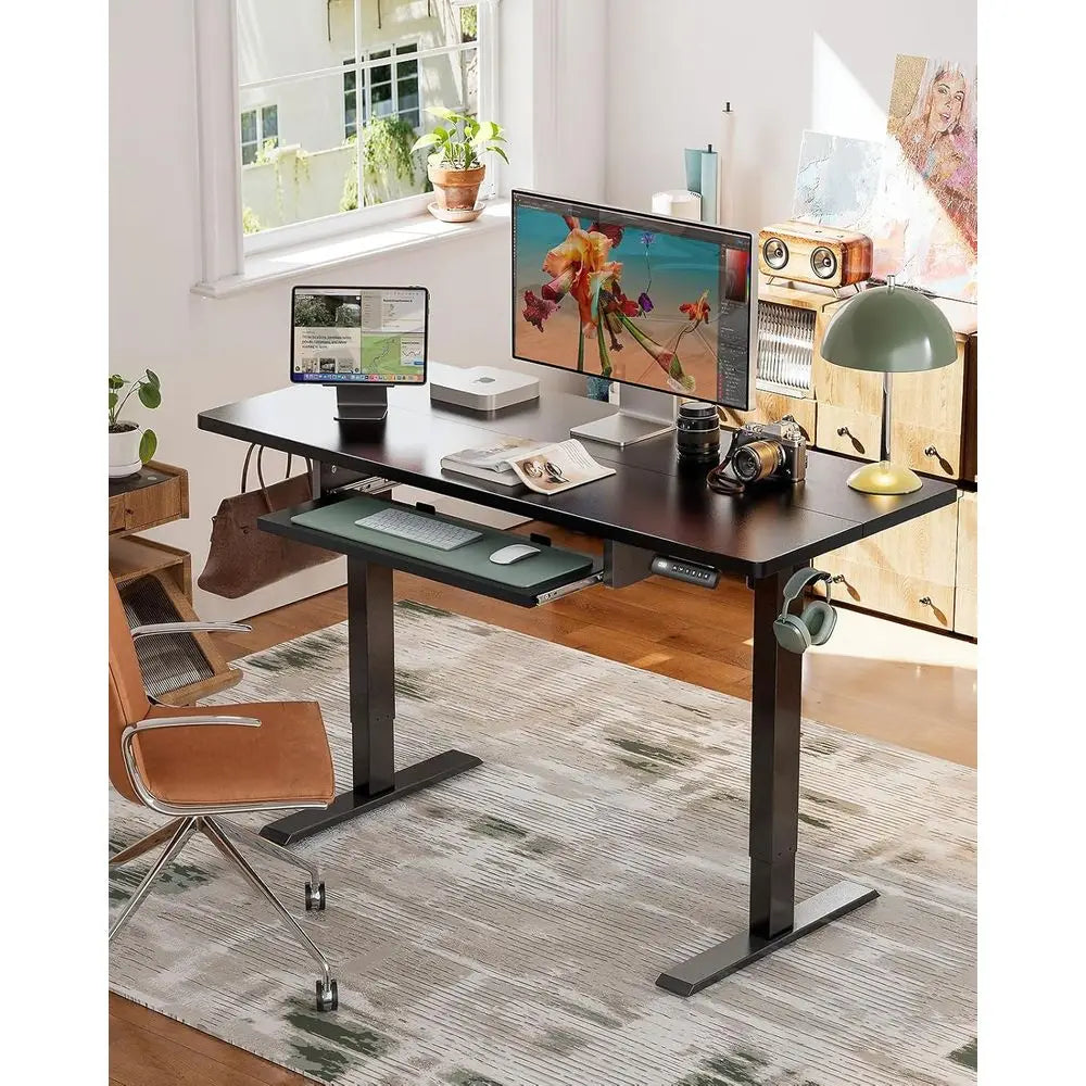 Ergonomic Standing Desk with Adjustable Keyboard Tray, 27.5-46.7 Height Range, 4 Memory Presets, Quiet Lifting, 48x24 Work Surfa