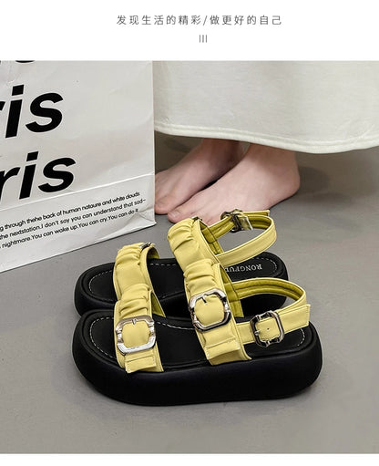 Designer's One Word Buckle Thick Bottom Women's Sandals Luxury Women's Shoes Round Head Fish Mouth Shoes Sponge Bottom Sandals