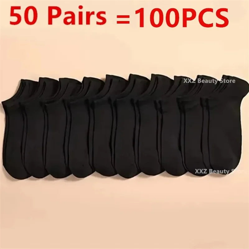 50/100 Pairs Solid Color Breathable ﻿Sock Women Men Boat Socks Invisible Low Cut Non-slip Summer No-show Ankle Socks Wholesale