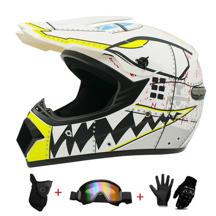 Motocross and Off-Road Helmet Set - Extreme Youth Challenge Full Helmet, Goggles, Gloves, and Protective Gear