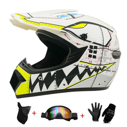 Motocross and Off-Road Helmet Set - Extreme Youth Challenge Full Helmet, Goggles, Gloves, and Protective Gear
