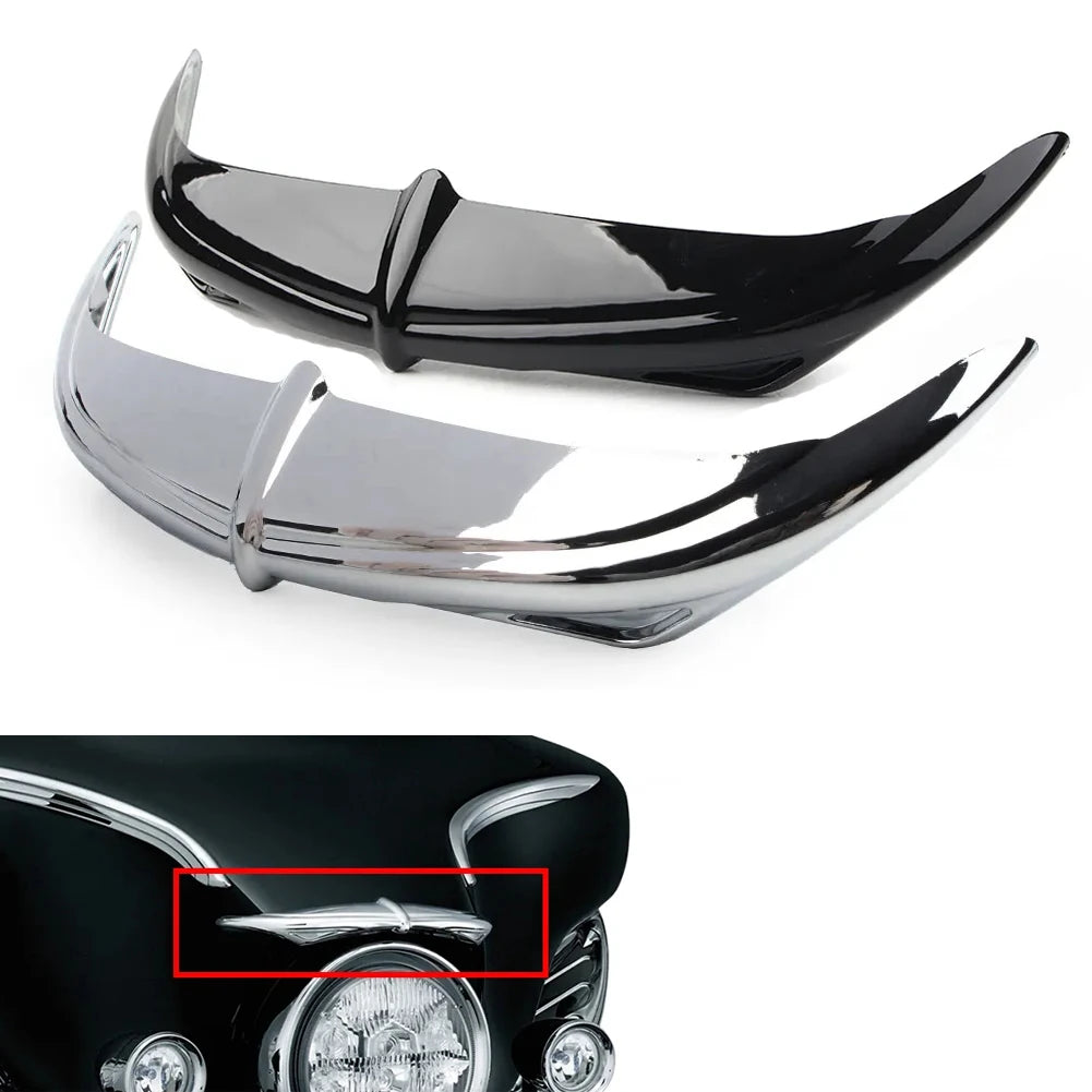 Chrome/Black Motorcycle Head Light Batwing Eyebrow Eyelid Fairing Accent Trim For Harley Electra Street Glides Trikes 1996-2013