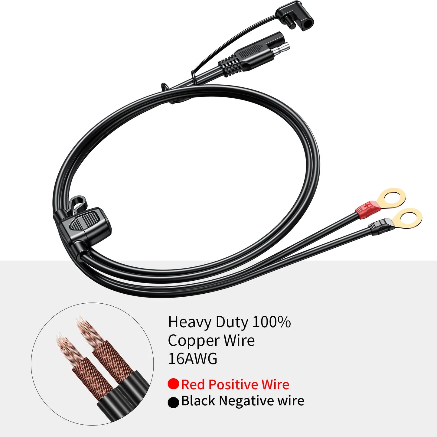 60cm/180cm Quick Release SAE Cable w/ 10A Fuse Terminal O Connector Battery Charger Extension Adapter Wire 16AWG Terminal
