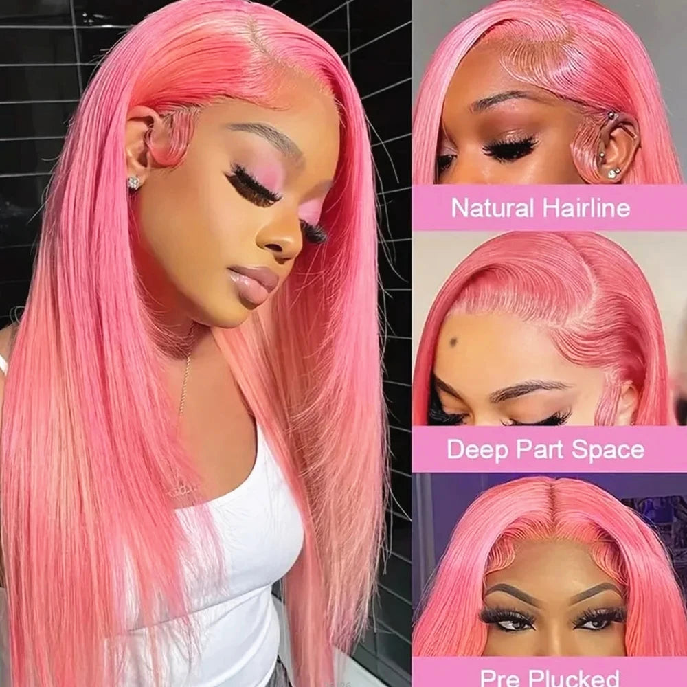 13x6 HD Lace Frontal Wig Pink Lace Front Wigs Human Hair 13x4 Staight Lace Front Wigs For Women Brazilian Colored Human Hair Wig