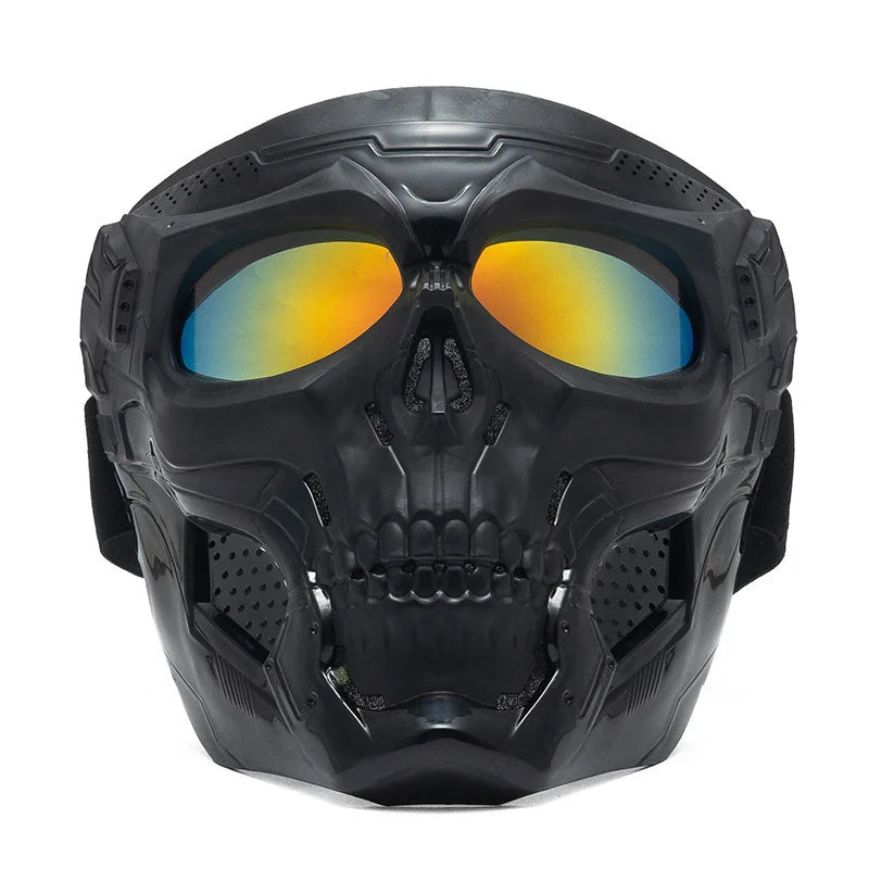 Skull Horror Off-Road Motorcycle Helmet Mask Tactical Riding Goggles Sports Harley Face Shield Black/Red- Unisex