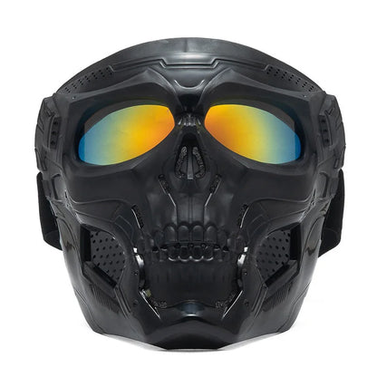 Skull Horror Off-Road Motorcycle Helmet Mask Tactical Riding Goggles Sports Harley Face Shield Black/Red- Unisex