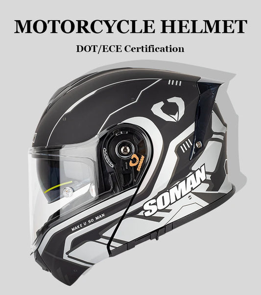 SOMAN Modular Motorcycle Helmet Flip Up Moto Helmet Dual Visor Full Face Helmets Accessories DOT ECE Approved Cascos Para Motos