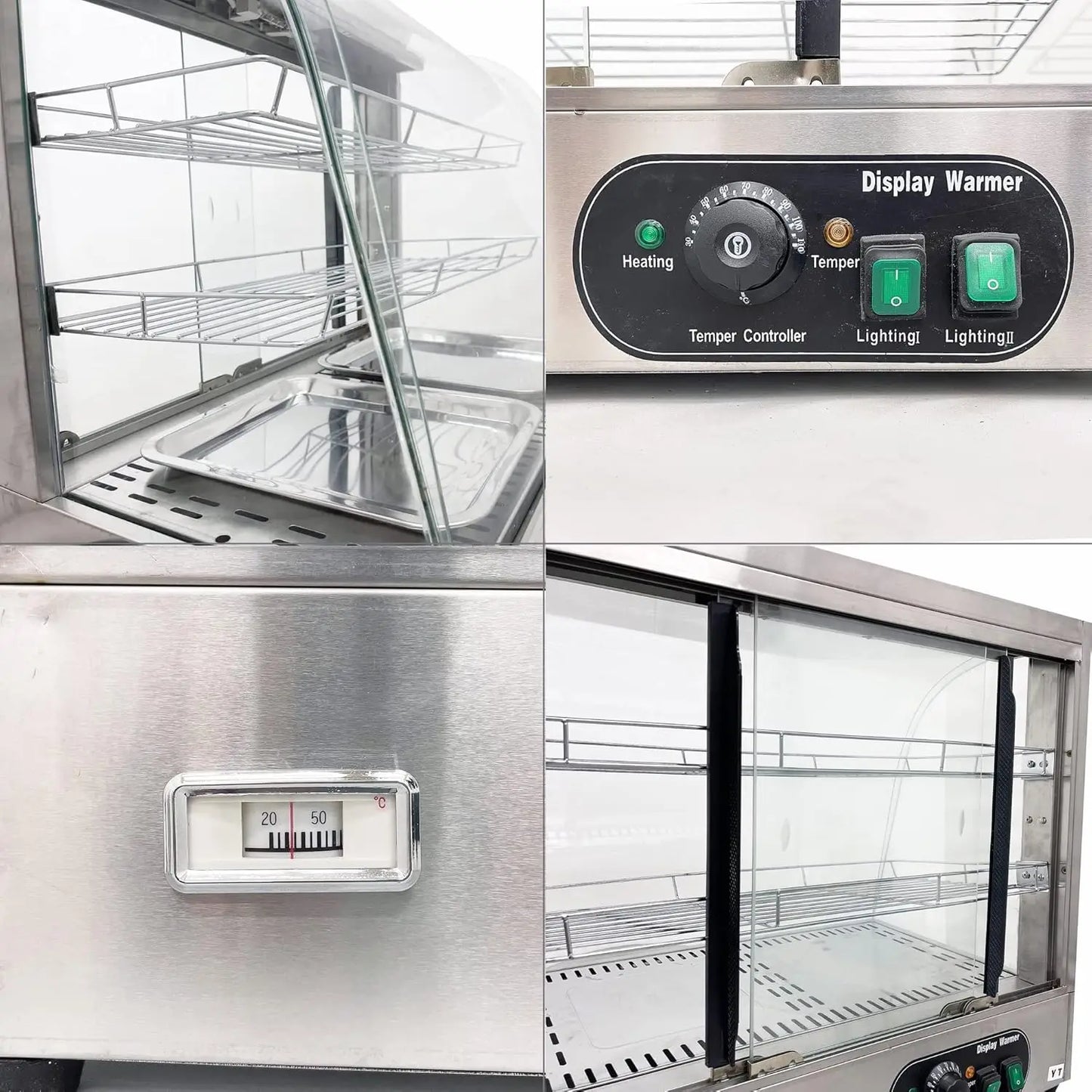 Commercial Food Warmer Display Case 3-Tier 500W Electric Pizza Warmer Display Countertop Food Display Case for Egg Tart Food