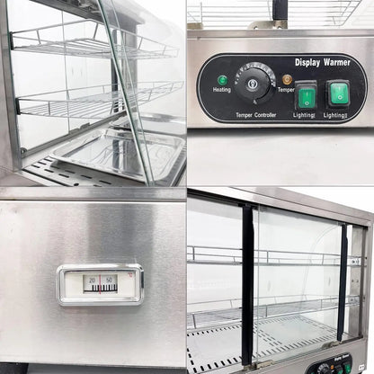 Commercial Food Warmer Display Case 3-Tier 500W Electric Pizza Warmer Display Countertop Food Display Case for Egg Tart Food