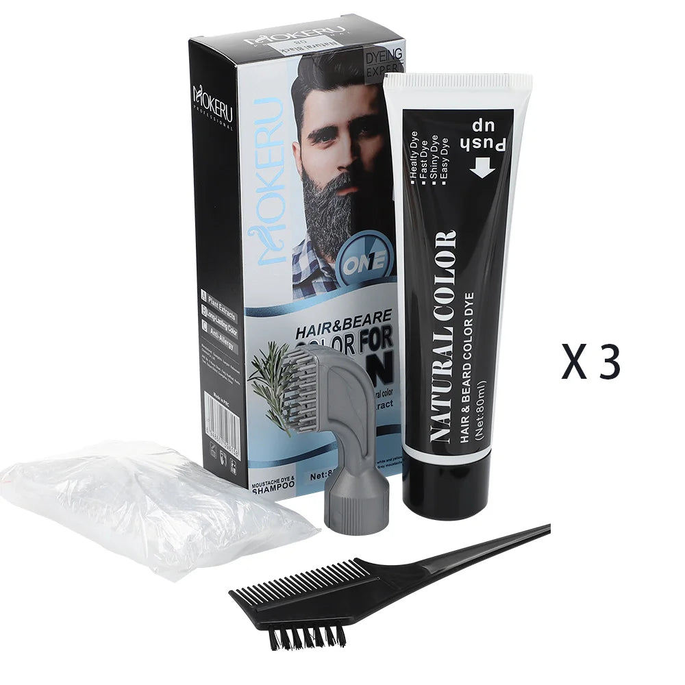 Hair Dye Cream Black Beard Dye Cream For Men Permanent Plant Beard Dye Shampoo Fast Cover White Grey Beard Hair Care