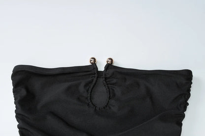 Dulzura Sleeveless Strapless Pleated Maxi Dress With Button Women’S Sexy Elegant Long Dress Party Club Office Spring Summer