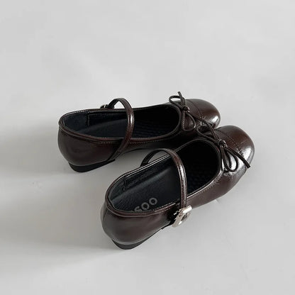 2026 New Spring Vintage Women Ballet Flats Shoes Comfort Round Toe Soft Sole Shoes Elegant Butterfly-knot Dress Grandma's Shoes