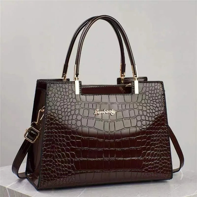 Luxury Bright Leather Ladies HandBags High-end Crocodile  Messenger Bags Boston Ladies Shopping Shoulder Tote Bags Crossbody Bag