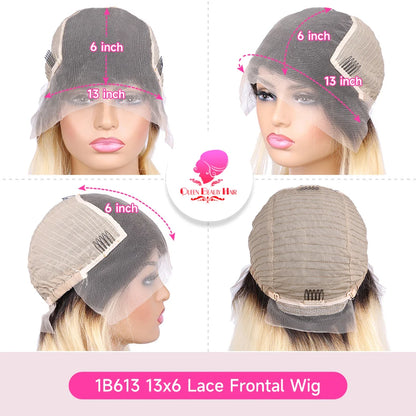 1B 613 Blonde Ombre Human Hair Wigs 13x6 Lace Front Wig Pre Plucked HD Transparent Lace Blond Black Roots Straight 180% Density