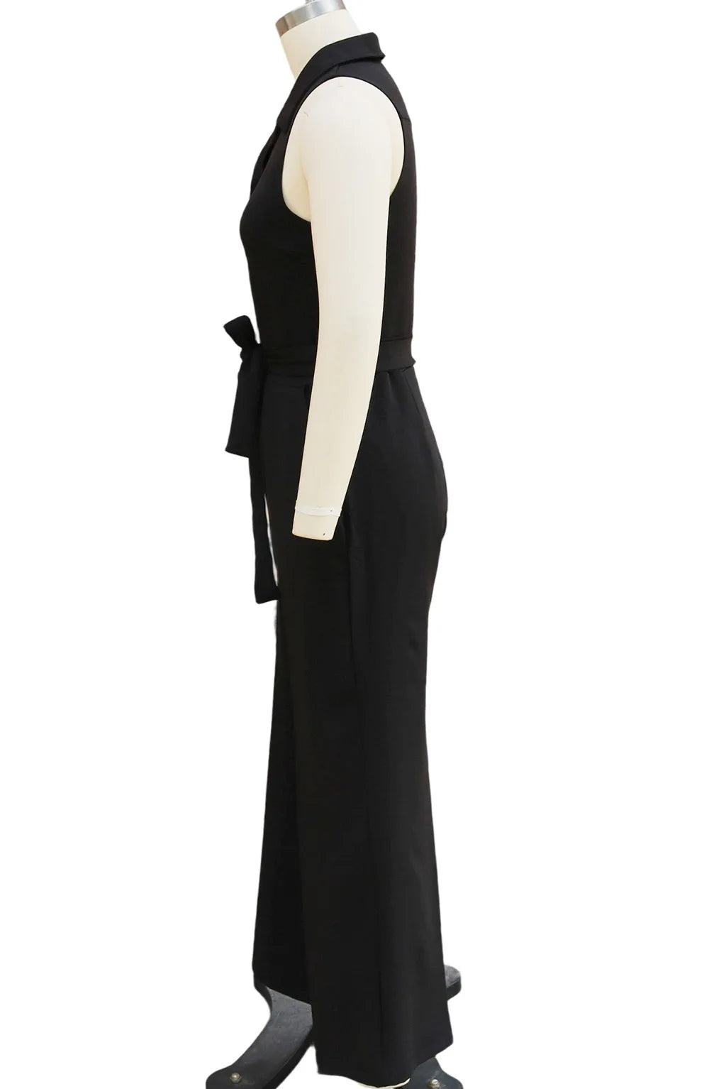 Sleeveless Lapel Jumpsuit Women's Fashion Button Down Shirt Collar Solid Color Wide Leg Commuting Office With Pocket Jumpsuit