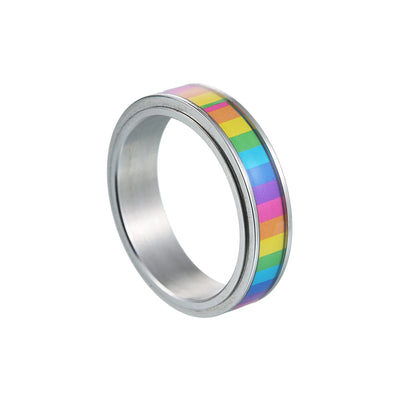 Rainbow Color Anxiety Rings For Women Men Stainless Steel Rotate Freely Fidget Spinning LGBT Pride Ring Accessories Jewelry