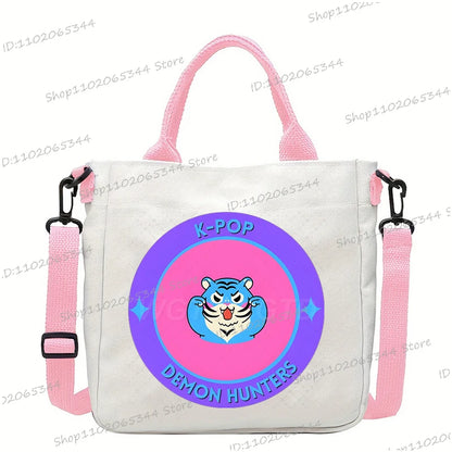 Y2K Anime Cartoon Print Women Canvas Strap Shoulder Bag Fashion Cartoon Anime Crossbody Bags Student Teenage Handbags