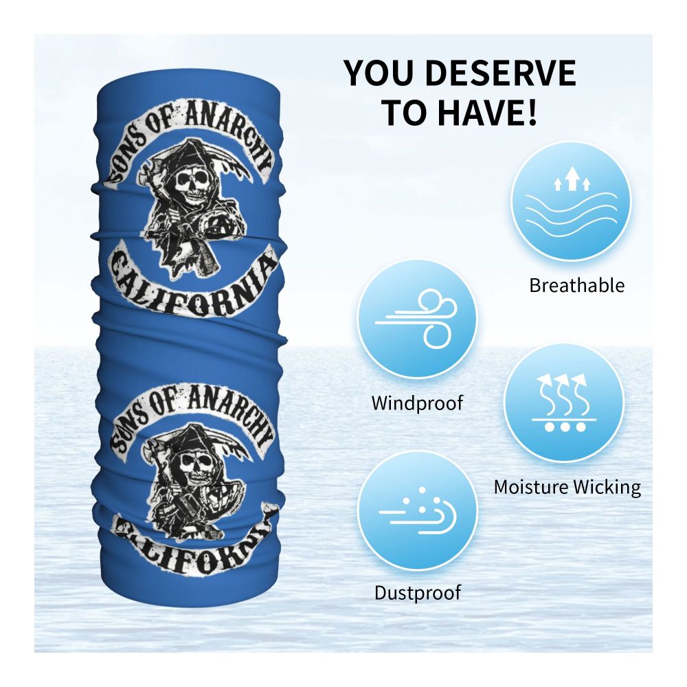 Custom 1 Percenter Essential Sons Bandana Neck Gaiter for Ski Camping Men Women Wrap Scarf TV Show Anarchy Headband Warmer