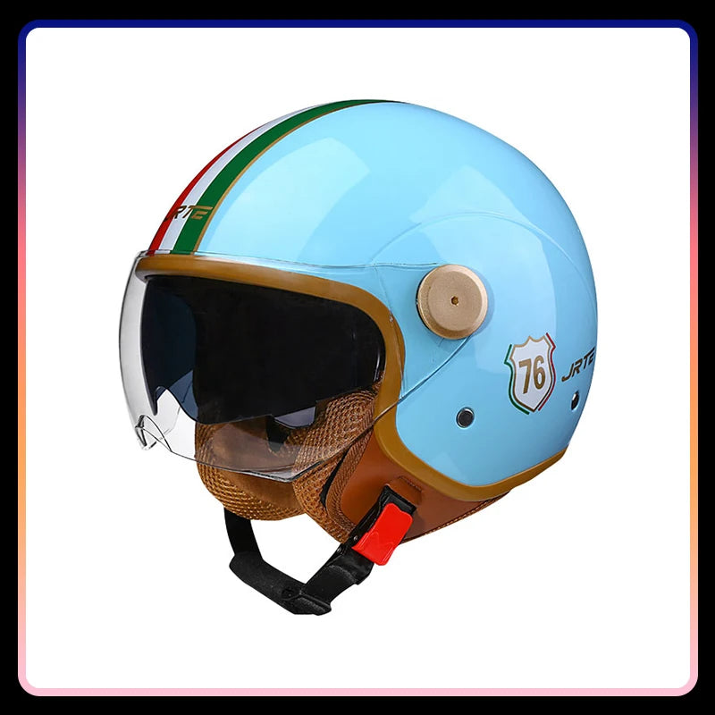 Daul Lens Open Face Motorcycle Helmets Retro Vintage Moto Jet Helmet Men Women DOT Unisex 3/4 Open Half Helm Cascos Para Motos
