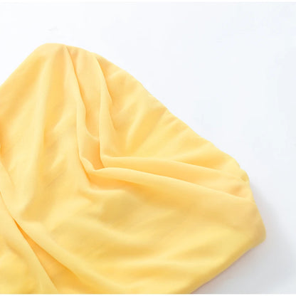 Elegant Yellow Strapless Pleated Dress Women Chic Sleeveless Waist Cinching Split Maxi Gowns 2026 Summer Lady Evening Party Robe