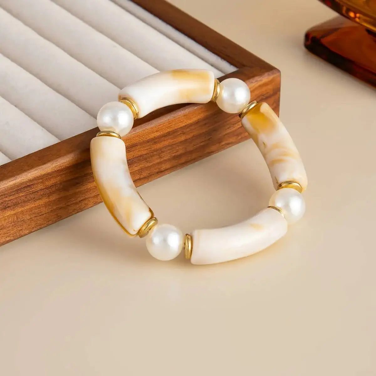 IngeSight.Z 6 Style Boho Punk Geometric Acrylic Resin Elasticity Bangles Women Vintage CCB Beads Bangle Bracelets Charm Jewelry