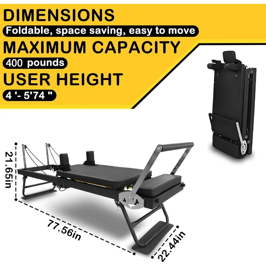Heavy Duty Foldable Pilates Reformer Machine with Resistance Cords and Wheels for Home and Gym Use Ideal for Comprehensive Full