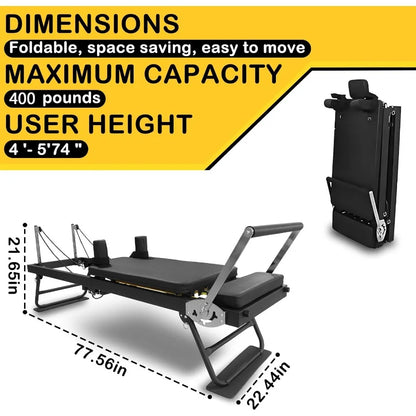 Heavy Duty Foldable Pilates Reformer Machine with Resistance Cords and Wheels for Home and Gym Use Ideal for Comprehensive Full