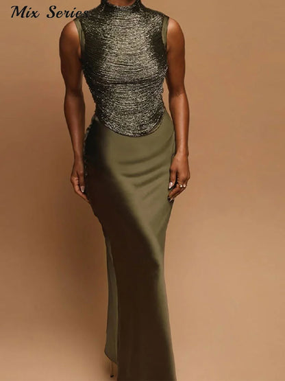 Elegant Tassel Crop Tops Satin Mermaid Skirt Sets Women Sleeveless Slim O-neck Vest Hip Package Skirts 2026 Summer Party Outfit