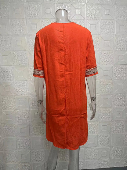 New solid color V-neck mid-sleeved elegant dress