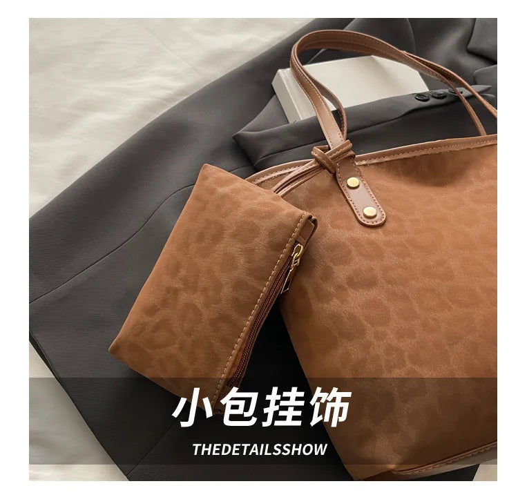 2pcs/set Leopard Print Women Shoulder Bag For Commuting, Daily Used, Casual Tote Bag Large Capacity Ladies Handbags And Purses