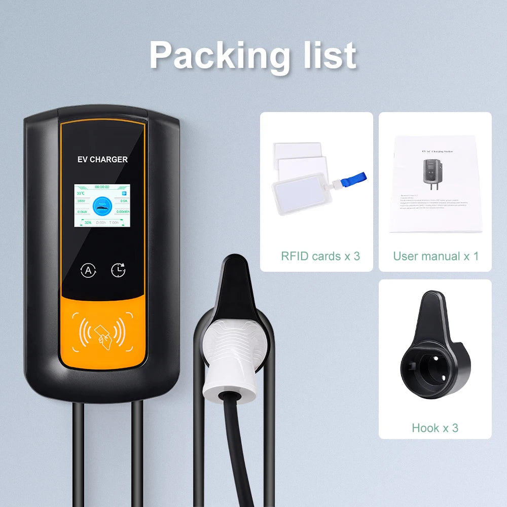 IPENGEN 22KW 32A 3Phase EV Charging Station Type2 IEC62196-2 Electric Car Charger 5m Cable EVSE Wallbox WIFI APP Control