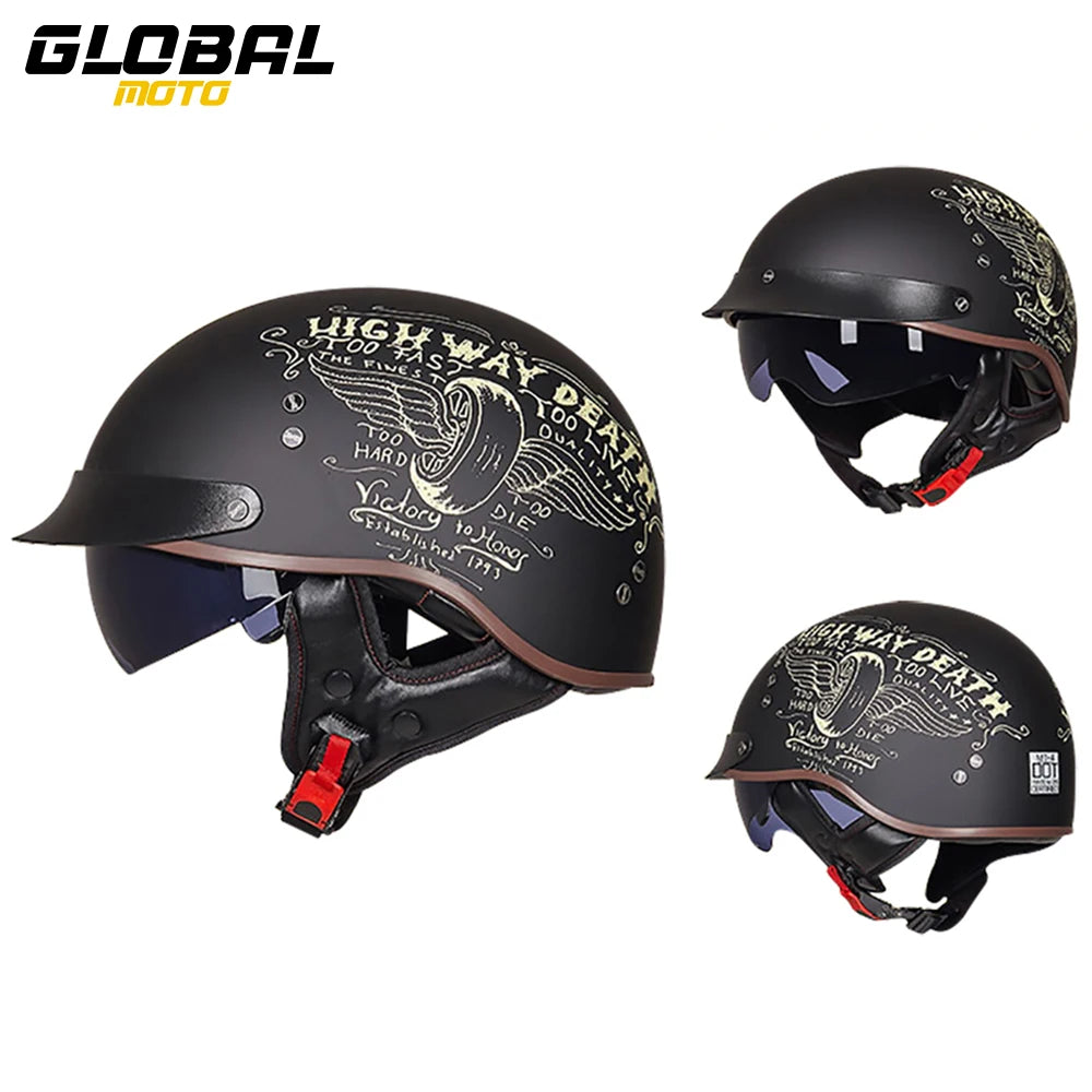 DOT Certification Motorcycle Helmet Retro Motocross Half Helmet Open Face Scooter Biker Sunshade Lens Summer Moto Men Helmet