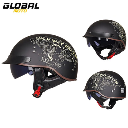 DOT Certification Motorcycle Helmet Retro Motocross Half Helmet Open Face Scooter Biker Sunshade Lens Summer Moto Men Helmet