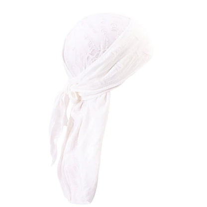 Durag Long Tail Cotton Ribbon Pirate Hat Scarf Retro Broken Hole Durag Chemo Caps Turban Hair Band Bandanas Headwrap