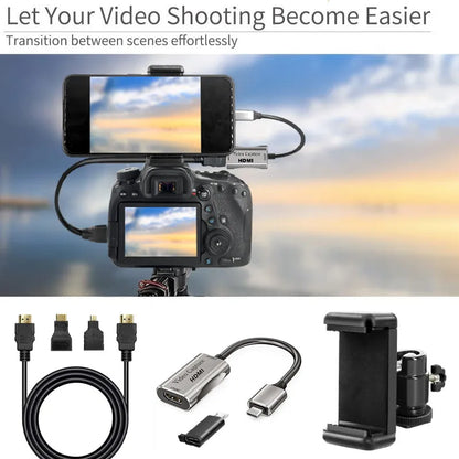HDMI Adapter 4K Video Capture Card DSLR Video Camera Transmission Mobile Phone Screen Monitor Set for Vlog Youtuber Filmmaker