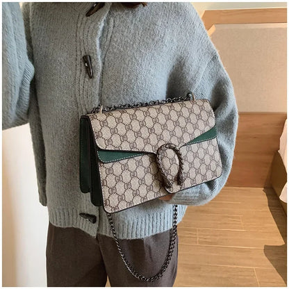 Fashionable Mini Printed Chain Women's Bag Crossbody Shoulder Bag Soft PU Leather Square Shape Bag with Phone Pocket