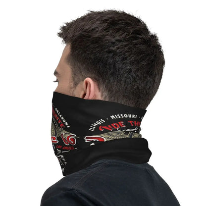 Custom Travel Motorcycle Ride Route 66 Bandana Winter Neck Warmer Windproof Wrap Face Scarf for Hiking Highways Gaiter Headband
