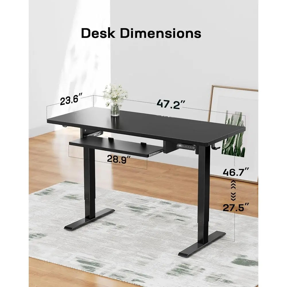 Ergonomic Standing Desk with Adjustable Keyboard Tray, 27.5-46.7 Height Range, 4 Memory Presets, Quiet Lifting, 48x24 Work Surfa
