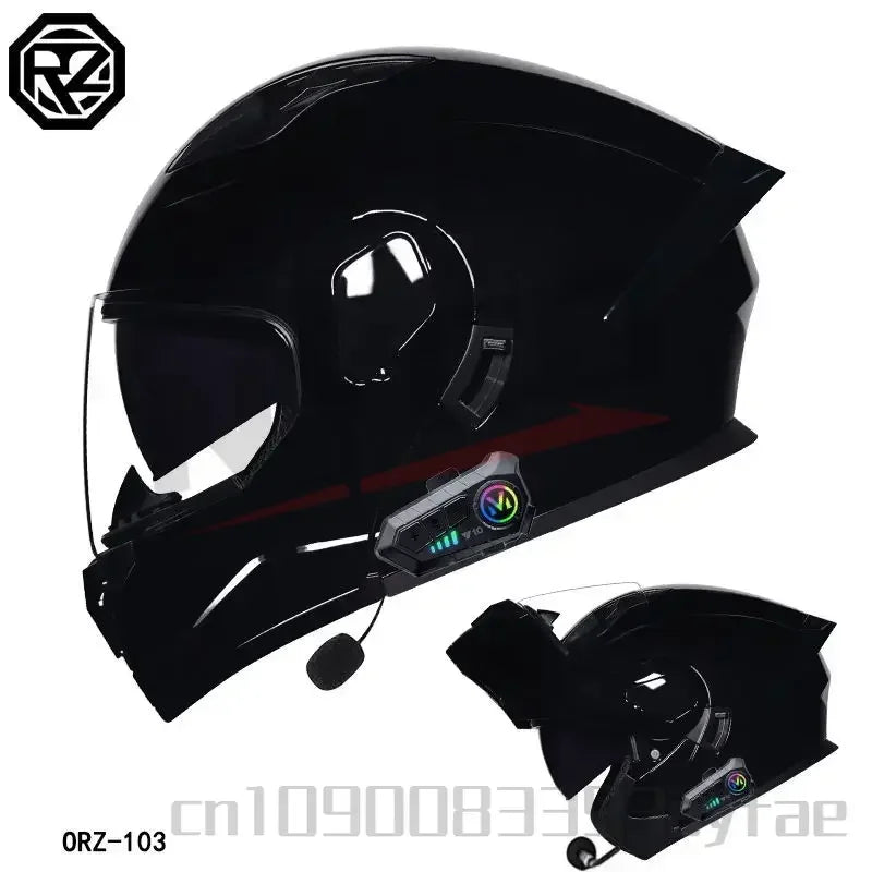 ORZ-103 Motorcycle Dual-Lens Helmet Men Women Bluetooth Full Helmet All Seasons Flip Helmet with Tail Wing DOT Certification