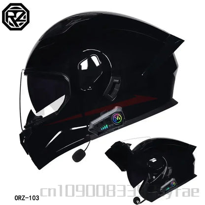 ORZ-103 Motorcycle Dual-Lens Helmet Men Women Bluetooth Full Helmet All Seasons Flip Helmet with Tail Wing DOT Certification