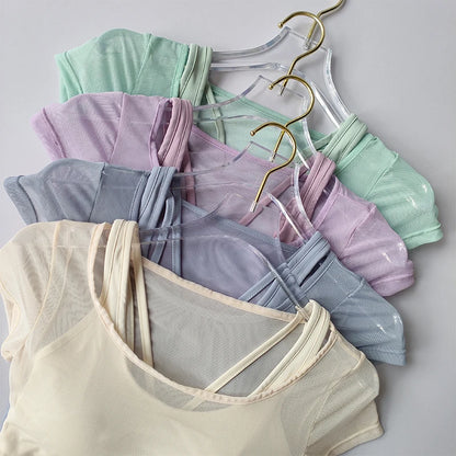 Women's Pilates Training Fitness Suit Chest Cushion Yoga Suit Top Quick Drying High-end Feeling Sports Short Sleeved Breathable