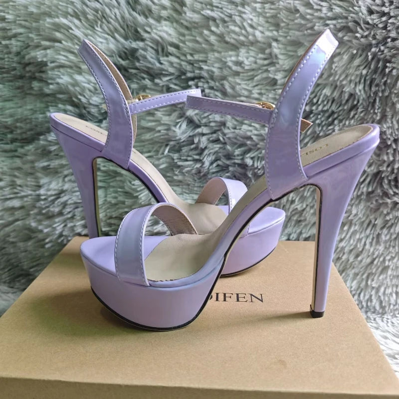 Women Peep Toes Sandals Stiletto Sexy Pumps Luxury Club 14cm Elegant Platform High Heels Nighclub Party Wedding Jazz Dance Shoes